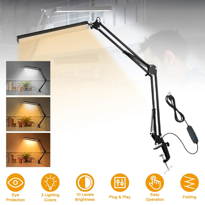 LED Desk Lamp Eye-Caring Adjustable Swing Arm Table Light with Clamp reading lights night light for Study Reading Work Task/Offi
