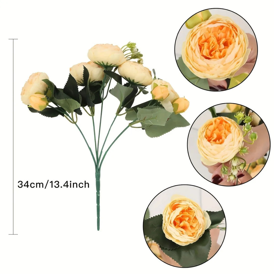 4 Bundles Peonies Artificial Flowers, 13.4in Silk Fake Flowers Bouquets for Home Wedding Decoration Table Centerpiece