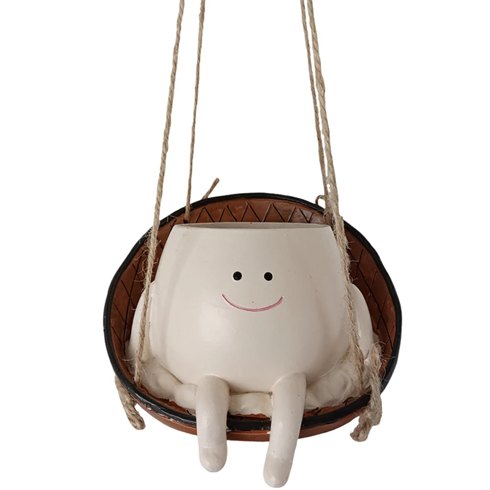 Swing Smile Face Planter Resin Smiling Face Flower Pot Creative Smile Face Flower Container for Indoor Outdoor Plant