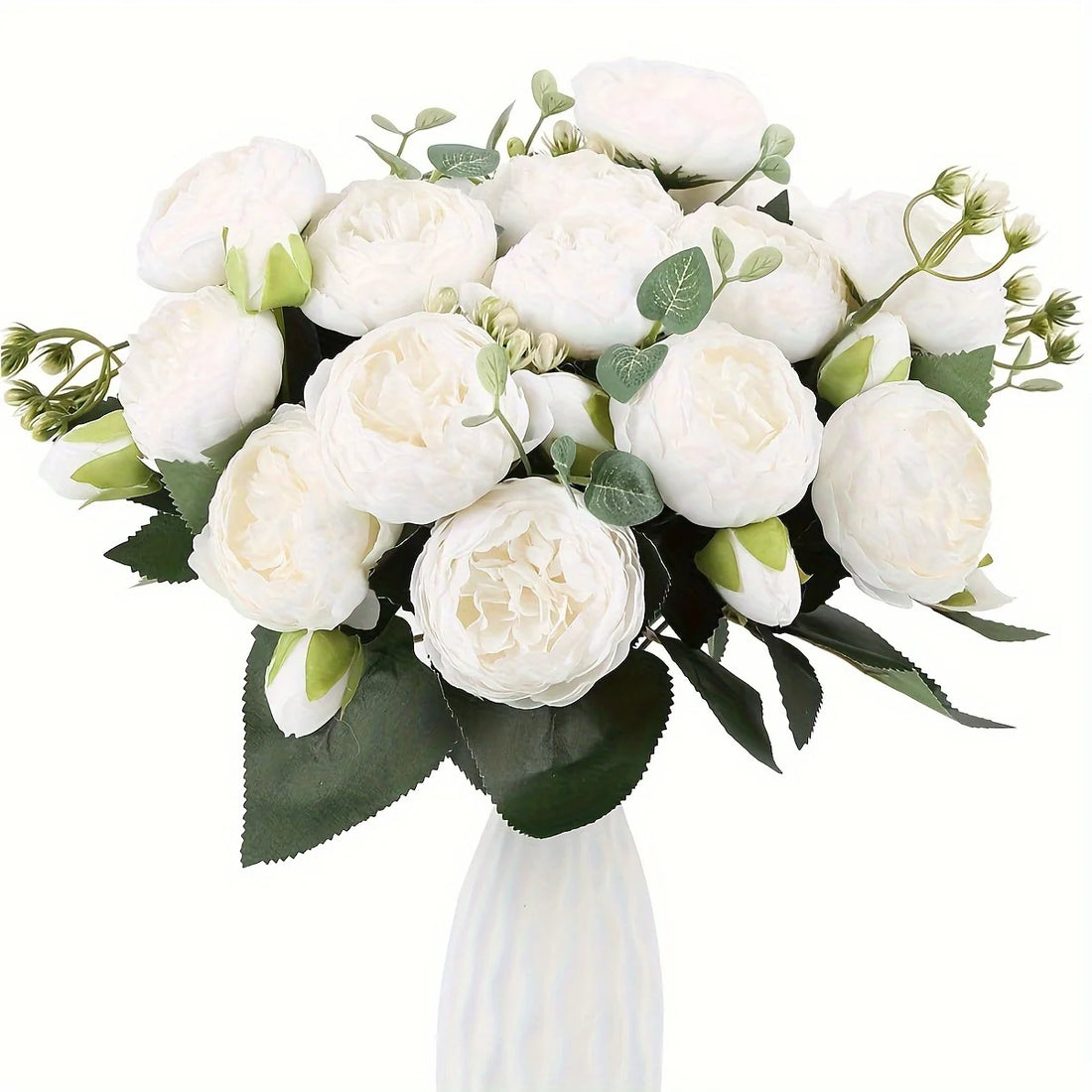 4 Bundles Peonies Artificial Flowers, 13.4in Silk Fake Flowers Bouquets for Home Wedding Decoration Table Centerpiece