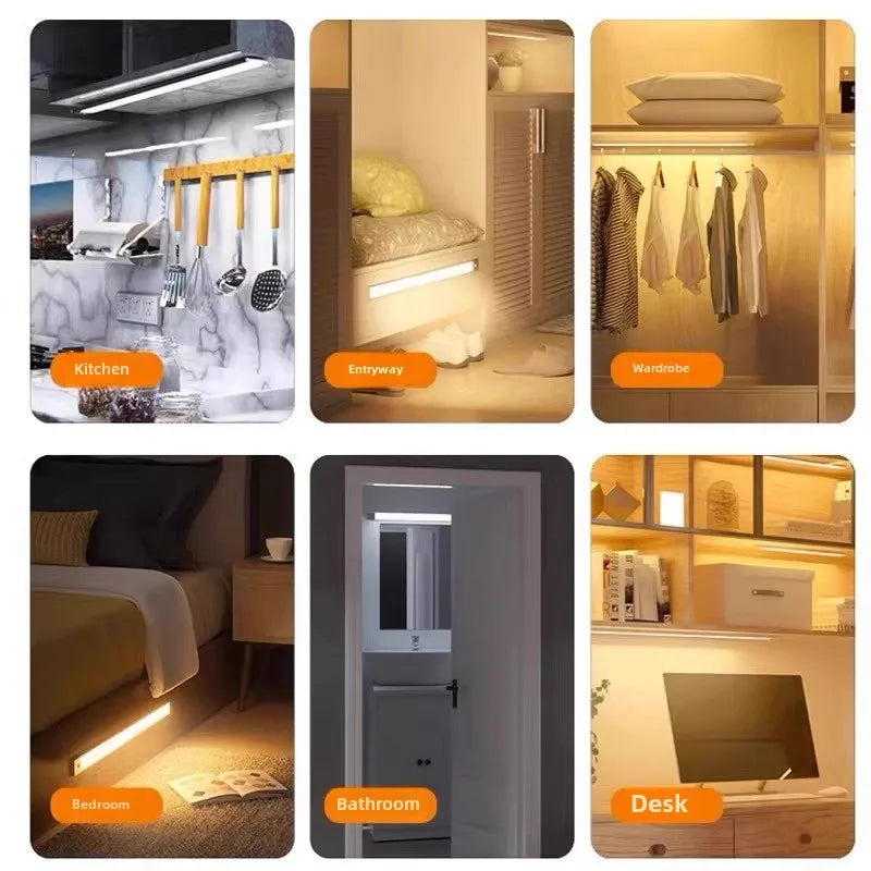 LED Night Light Ultra Thin Human Body Sensor Light USB Rechargeable Cabinet Light for Kitchen Bedroom Wardrobe Lighting 2PC 40CM