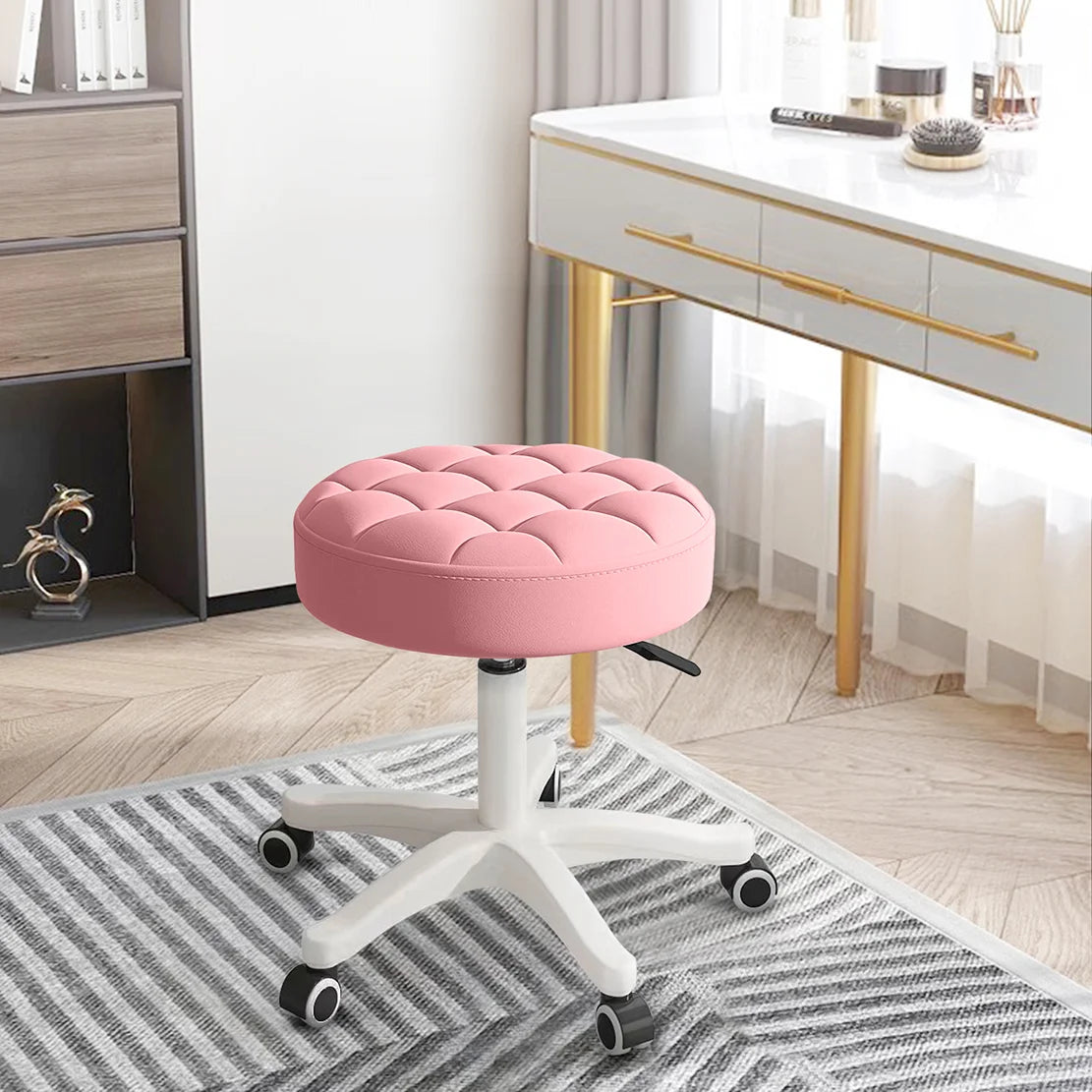 Small Chair Round Rolling Stool With Wheels PU Leather Height Adjustable Swivel Drafting Work SPA Salon Stools Home Office Chair