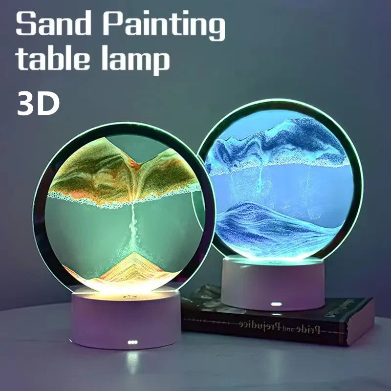 gift atmosphere lamp creative quicksand lamp ornament hourglass sand painting 3d night light decompression table lamp bedside