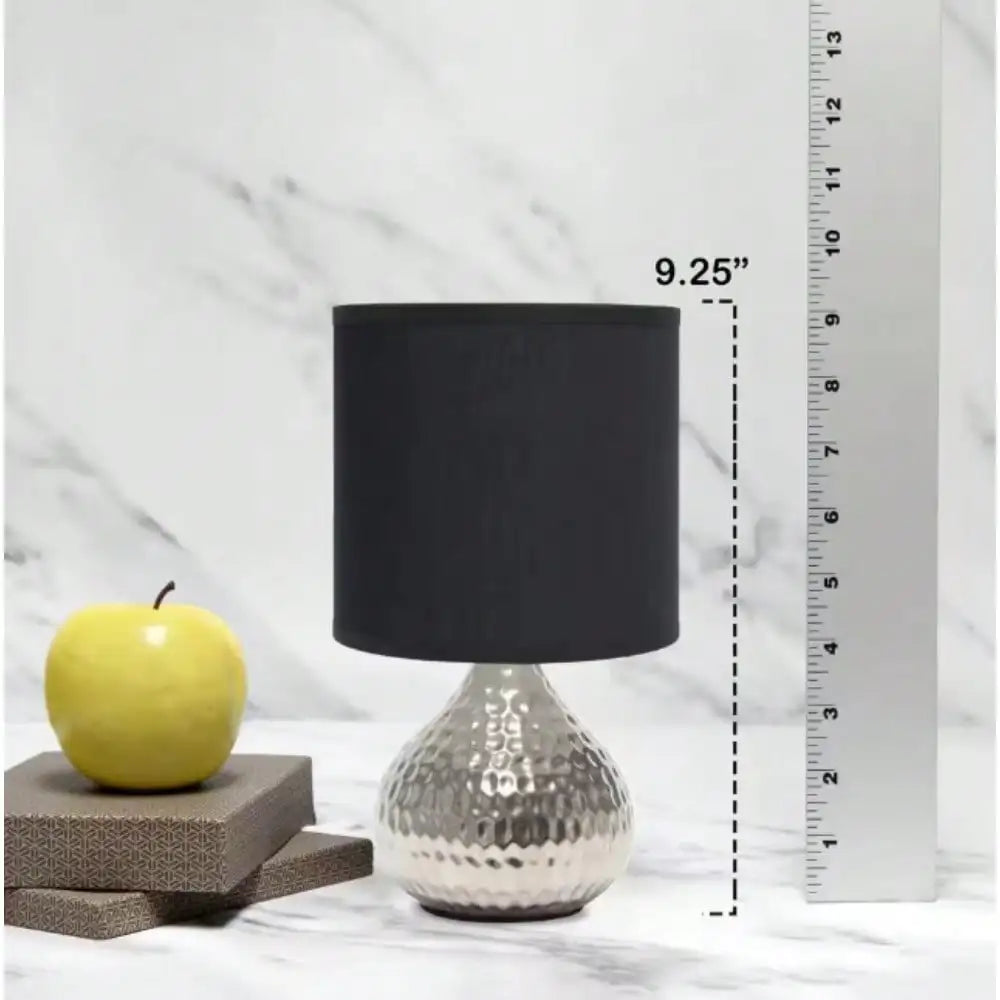 9.25 in. Silver and Black Hammered Drip Mini Table Lamp for Bedroom, Bedside for Nightstands, Table Lamp for Living Room
