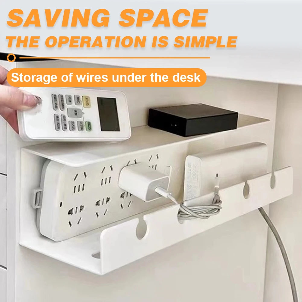 2Pcs Under Desk Cable Management Tray Self Adhesive Under Desk Cable Shelf No Punching Cable Storage Rack for Home Office