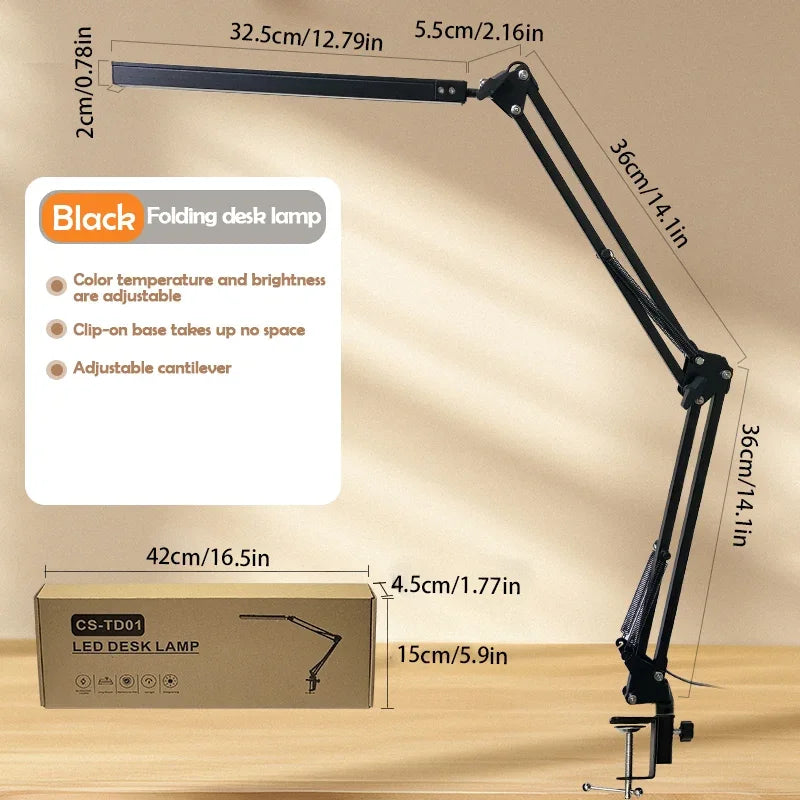 Single-Head LED Folding Metal Desk Lamp 3 Colors Adjustable 10 Brightness Levels Flexible Rotating Lamp Head for Home Reading PC