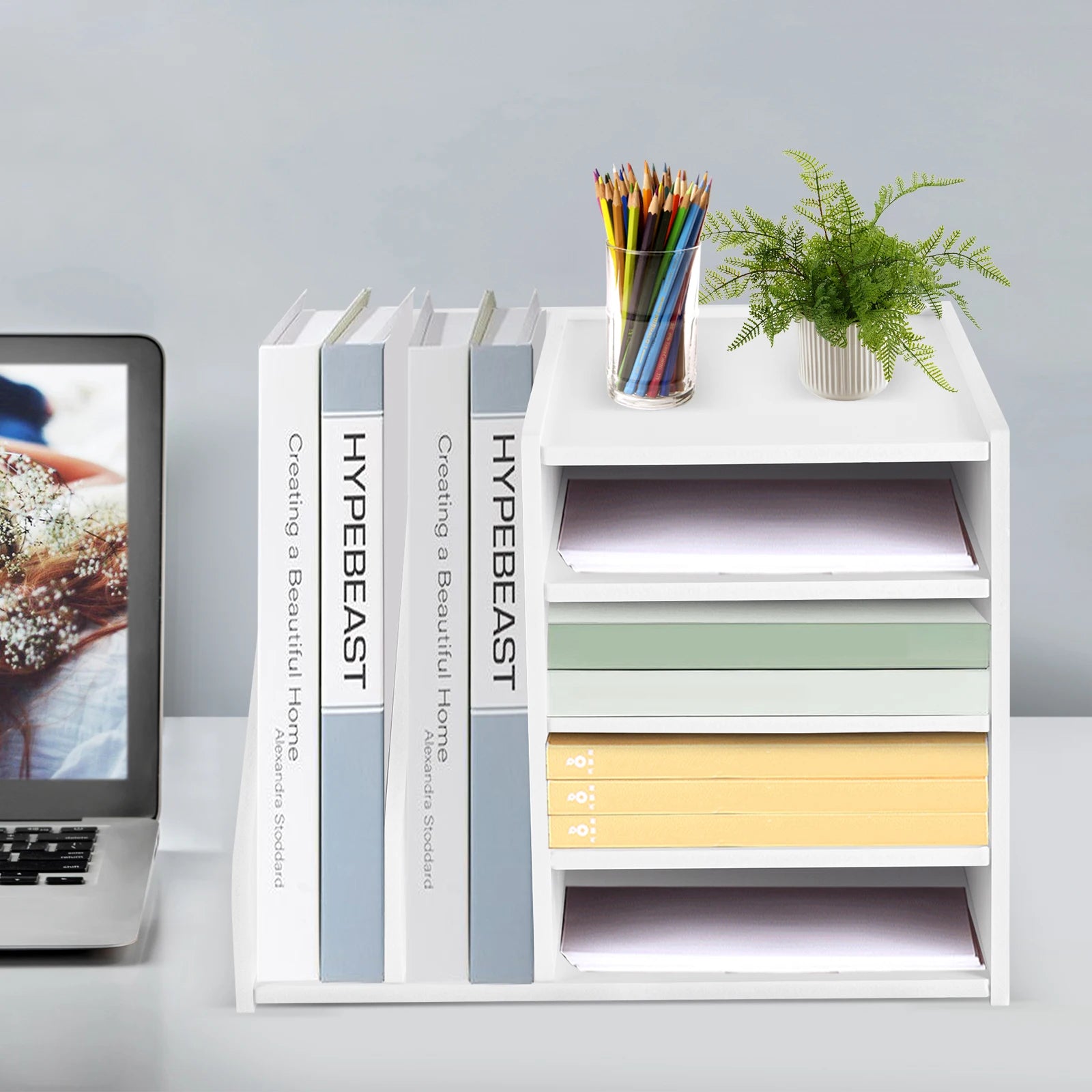 PVC Desktop File Organizer with 4 Compartments, Stable Structure for Efficient Office Desk Organization