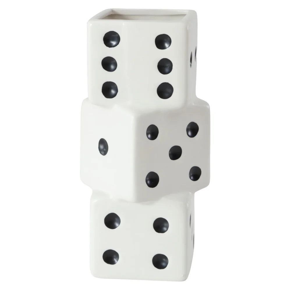 Unique Ceramic Dice Vase Decorative Accent Desk Shelf Indoor Display Fun Home Decor 8.75 Inches Height