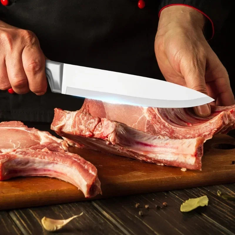 Kitchen Knife Set 9pcs Stainless Steel Sharp Non-Stick Coated Chef Knives with Sharpener for Cutting Slicing Dicing Chopping