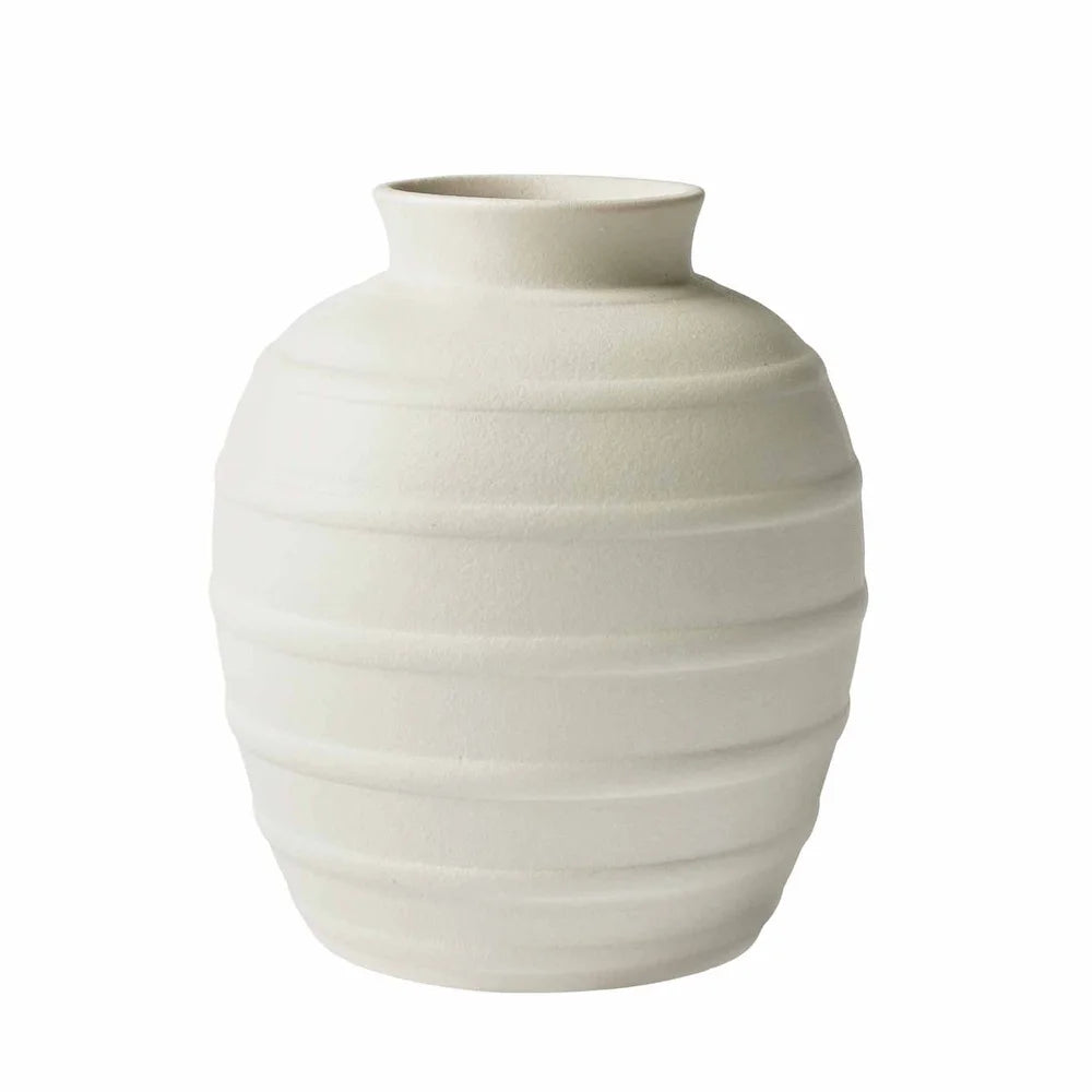 Textured Ribbed Ceramic Vase 8 Inch Wide Opening Rustic Decor Indoor Floral Arrangement Home Tabletop Centerpiece