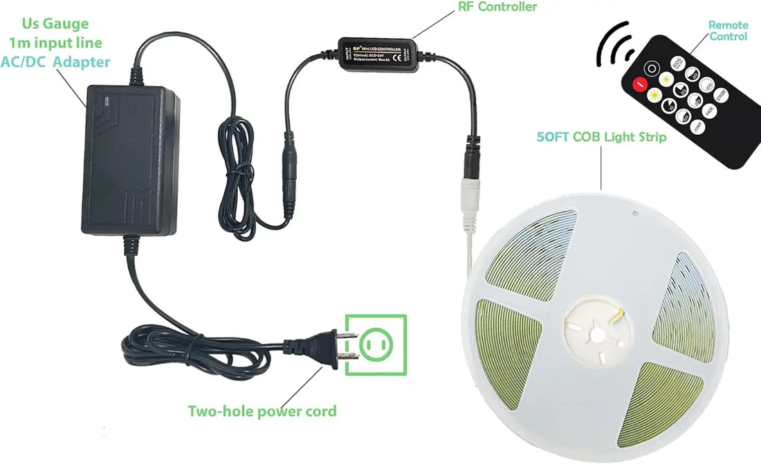ETL Listed 50ft/15m COB LED Strip Lights 3000K/4000K/6500K White with RF Remote for Bedroom Cabinet Wall(Power supply included)