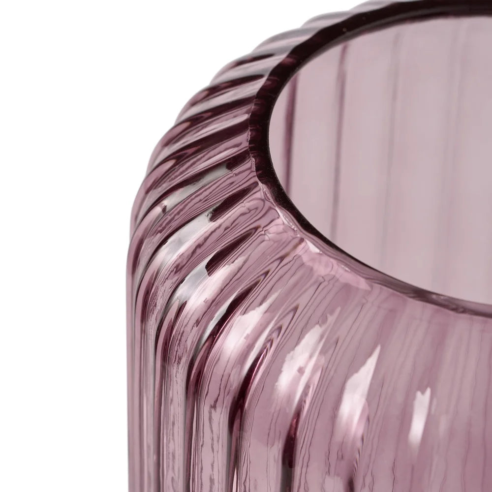 Pink Ribbed Glass Vase Decorative Tabletop Centerpiece Modern Ribbed Cylinder Flower Holder High Quality Glass Home Decor