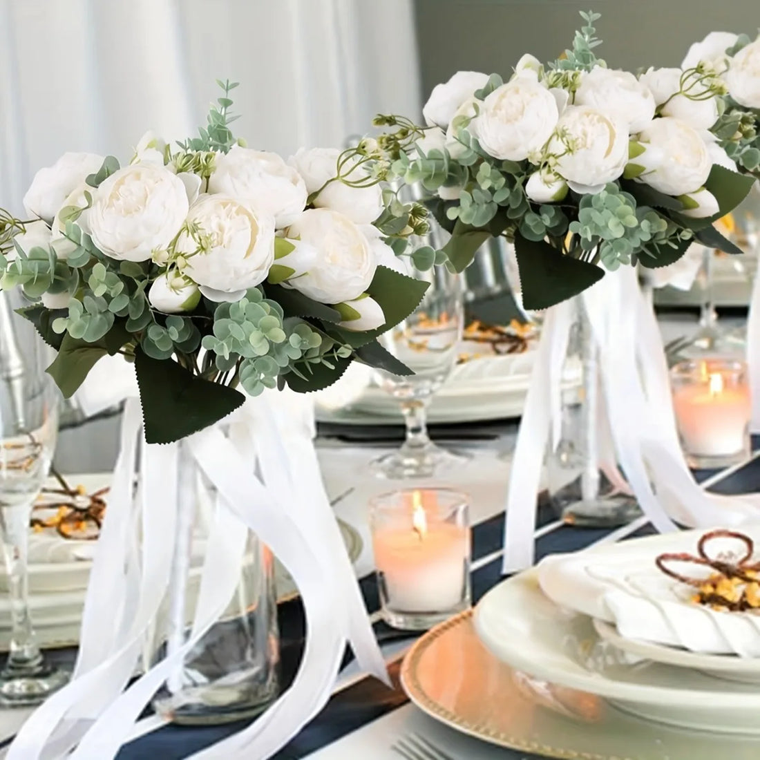 4 Bundles Peonies Artificial Flowers, 13.4in Silk Fake Flowers Bouquets for Home Wedding Decoration Table Centerpiece