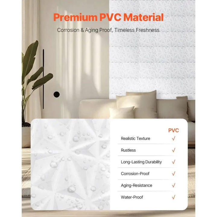 3D Wall Panels 33-Pack 11.81x11.81 inch PVC 32 Sq Ft Coverage Matte White
