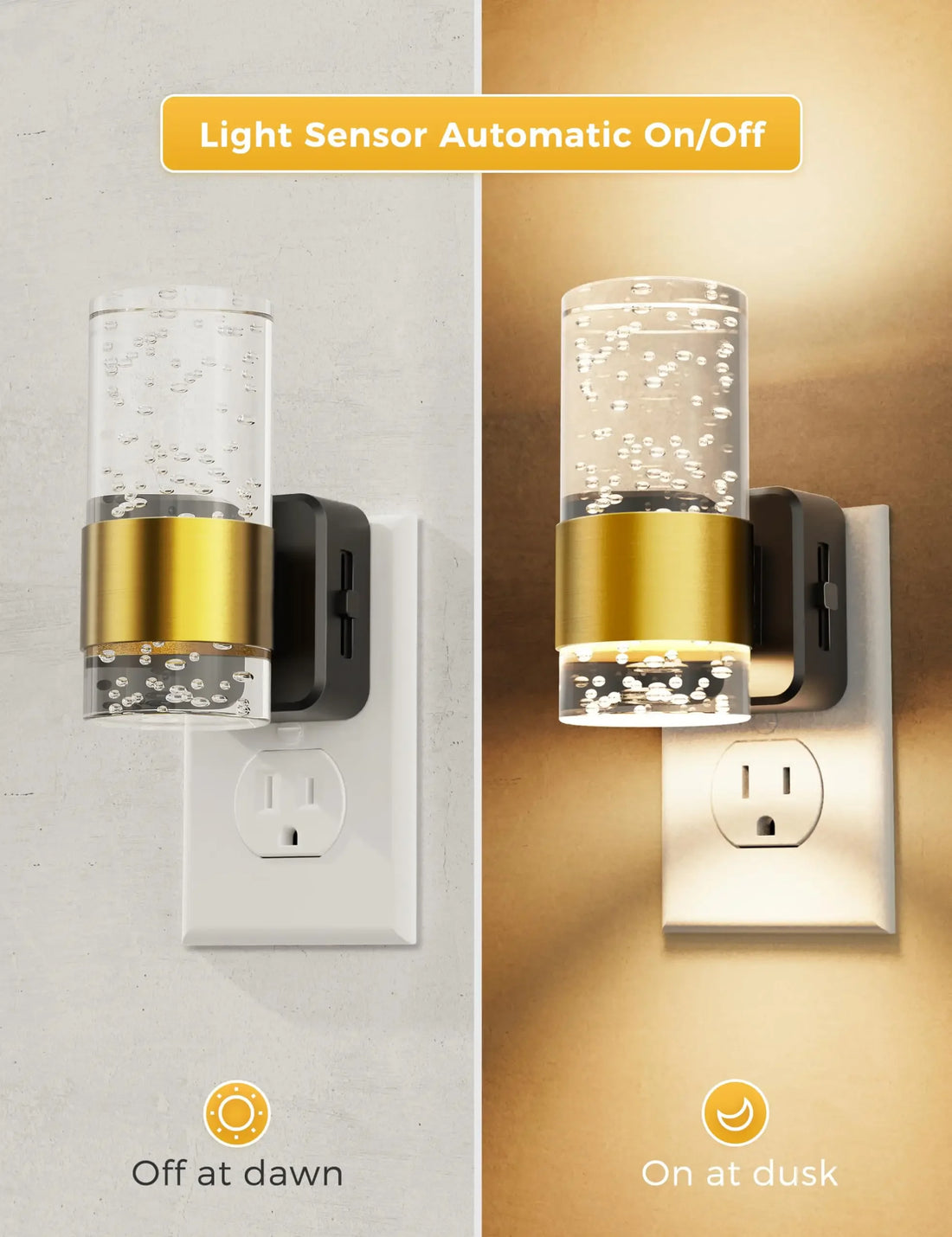 Night Light 3000K Night Lights Plug into Wall LED Nightlight with 0-100LM Adjustable Brightness Automatic Night Light for  Room