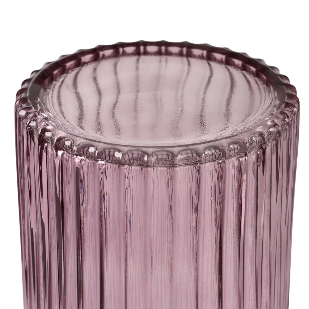 Pink Ribbed Glass Vase Decorative Tabletop Centerpiece Modern Ribbed Cylinder Flower Holder High Quality Glass Home Decor