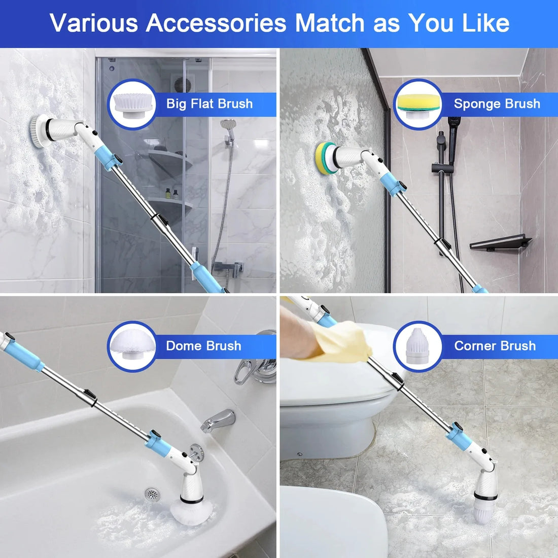 Electric Spin Scrubber Cordless Cleaner Brush with 5 Replaceable Brush Heads 450RPM Bathroom Scrubber for Cleaning  Bathtub Tile