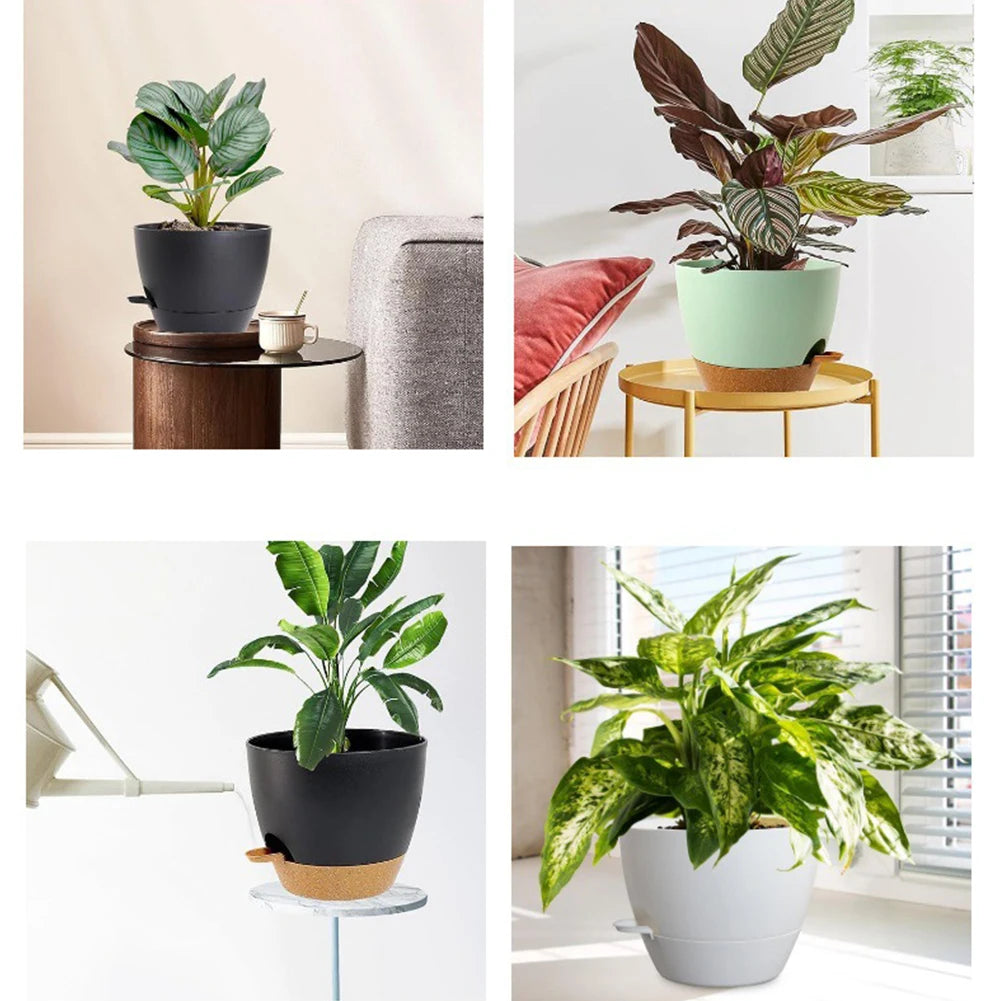 5Pcs Self Watering Planters with Drainage Hole Convenient Plant Pots Lightweight Large Flower Pot for Indoor Outdoor Plants