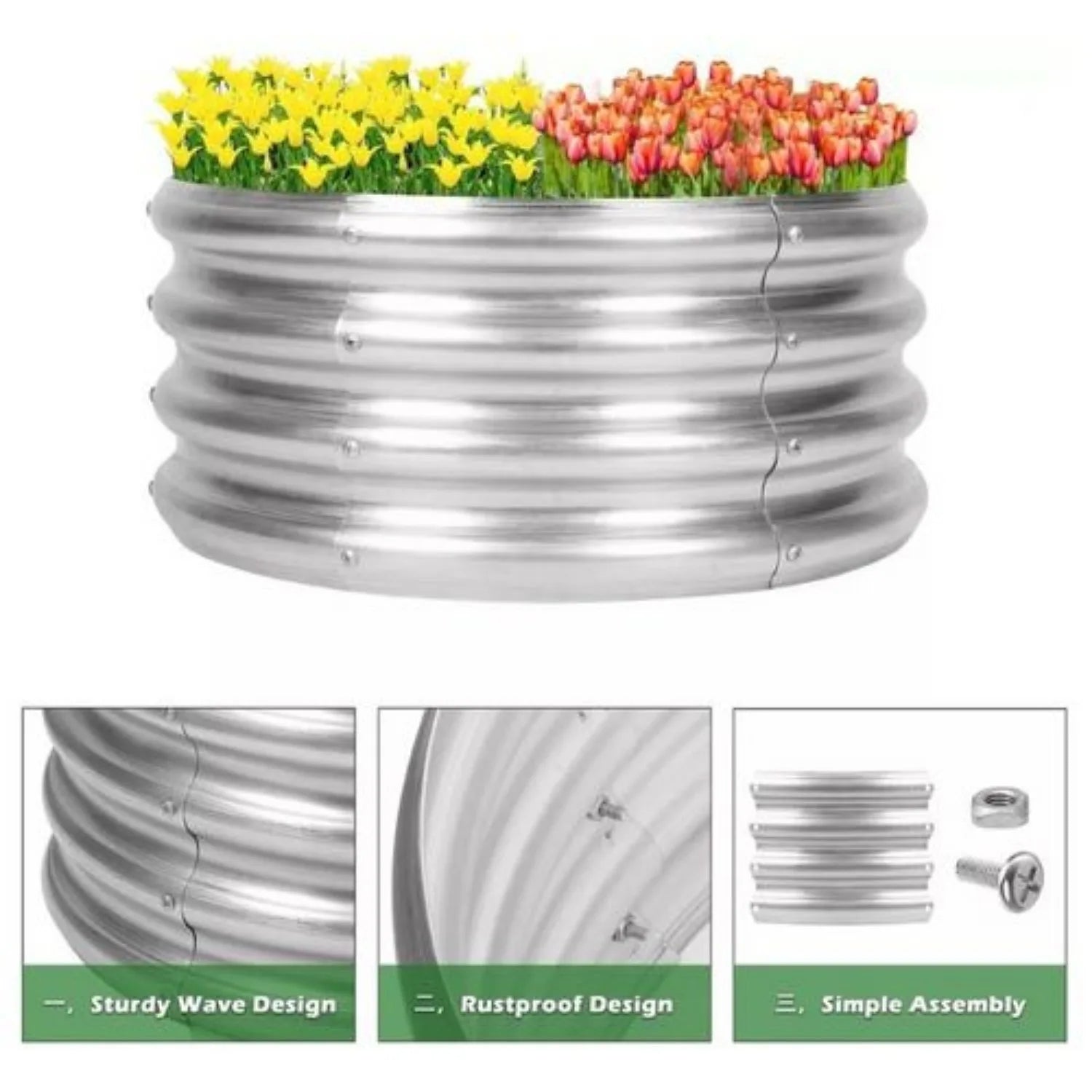 Galvanized Metal Raised Garden Bed Kit | Round Outdoor Planter for Vegetables & Herbs Gardening