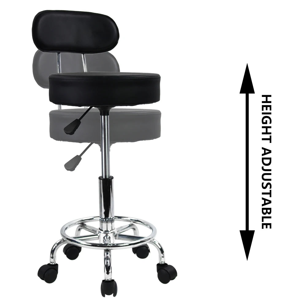 KKTONER PU Leather Rolling Stool Mid-Back with Footrest Height Adjustable Office Computer Home Drafting Swivel Task Chair
