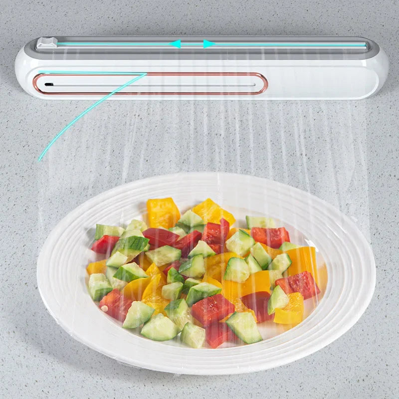 1pc Plastic Film Cutter Cling Film Cutter Dispenser Magnetic Refillable Plastic Wrap Dispenser with Cutter Kitchen Accessories