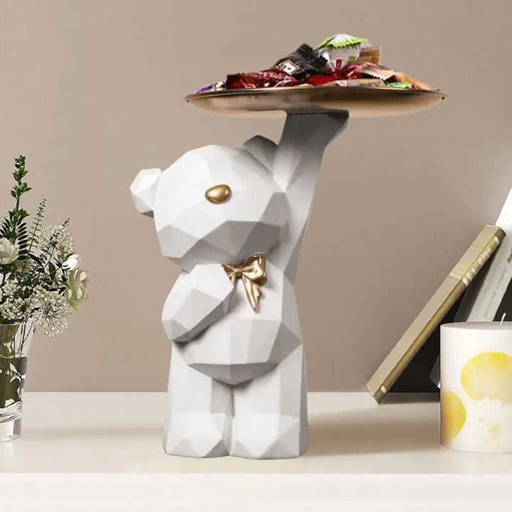 Resin Cute Bear Storage Tray Statue Table Decorations Cute Bear Storage Tray Statue Table Decoration for Entrance/Living Room
