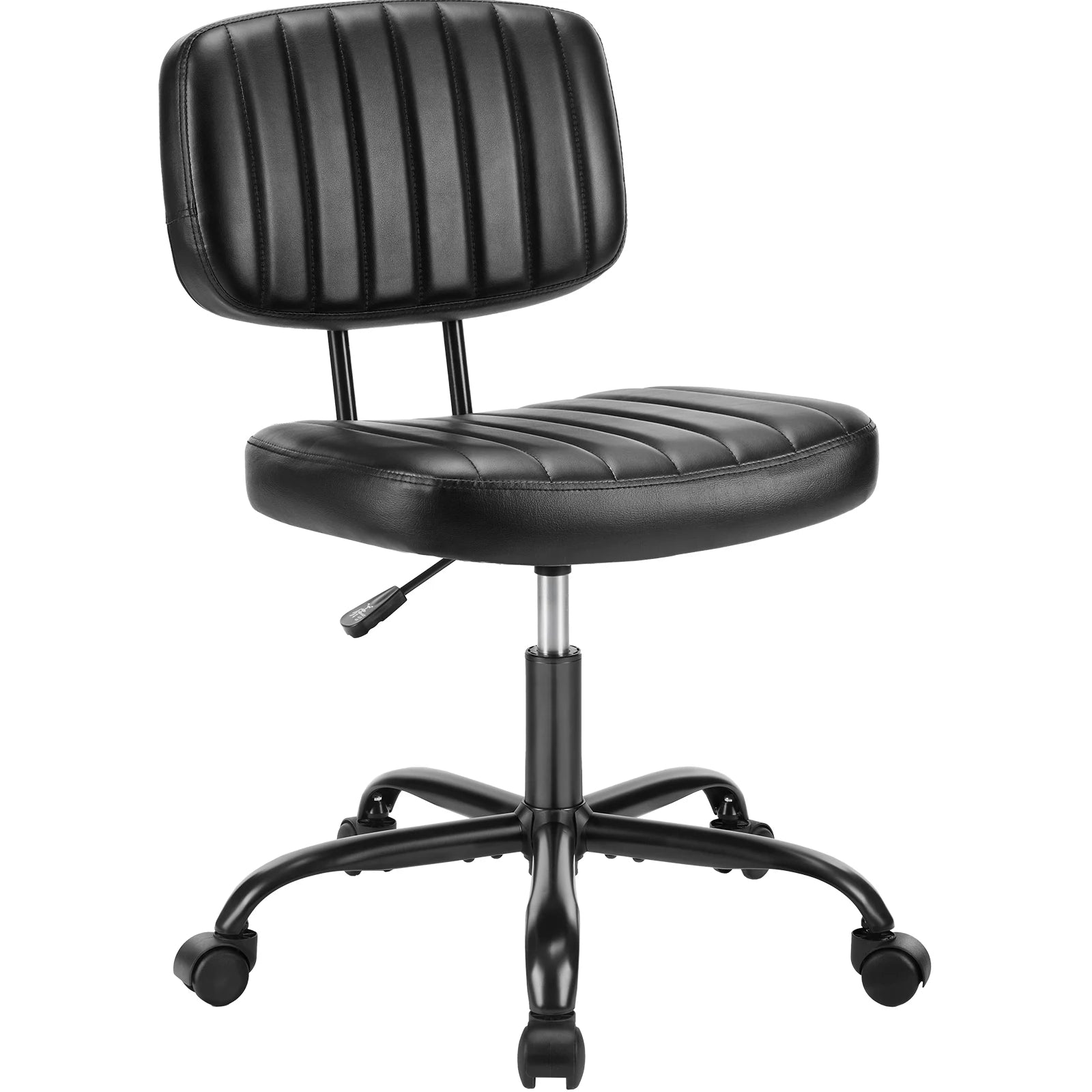 JHK Armless Office Desk Chair Back Lumbar Support Height Adjustable PU Leather Computer Chair with 360° Swivel Rolling Wheels