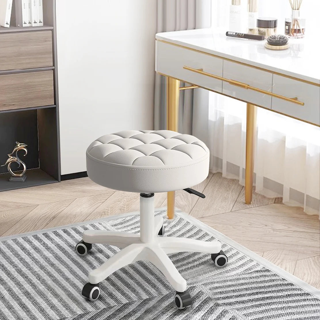 Small Chair Round Rolling Stool With Wheels PU Leather Height Adjustable Swivel Drafting Work SPA Salon Stools Home Office Chair