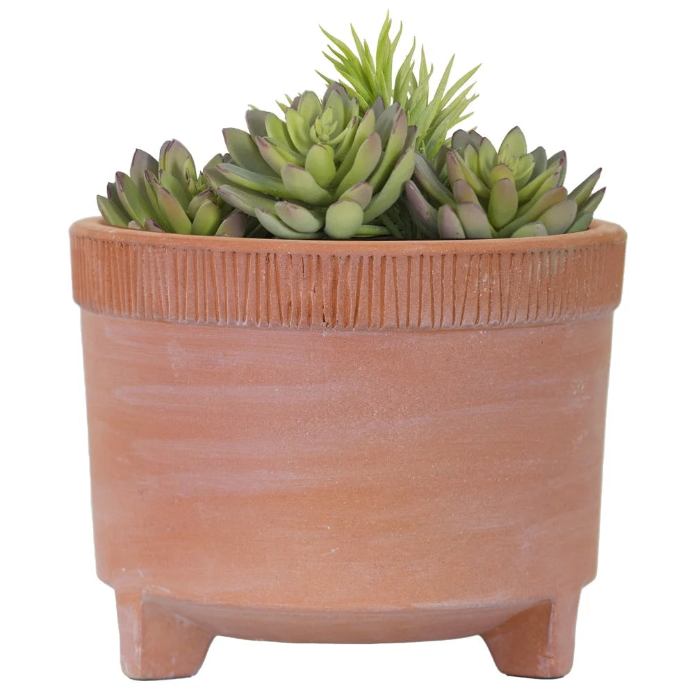 10in Footed Terracotta Clay Planter Handcrafted Pot with Drainage Holes Ideal Home Garden Patio Decor