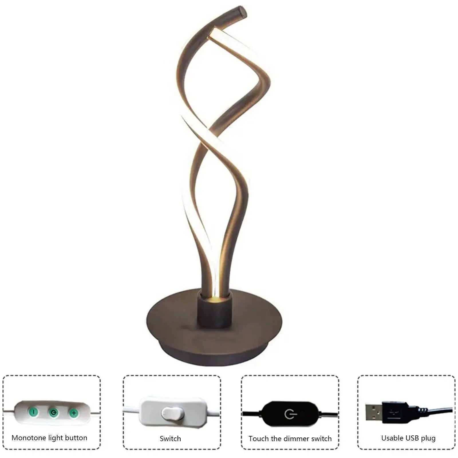 Modern LED Spiral Table Lamp Bedside Desk Light Bedroom Decor Curved Light Tabletop Light Reading Lamp