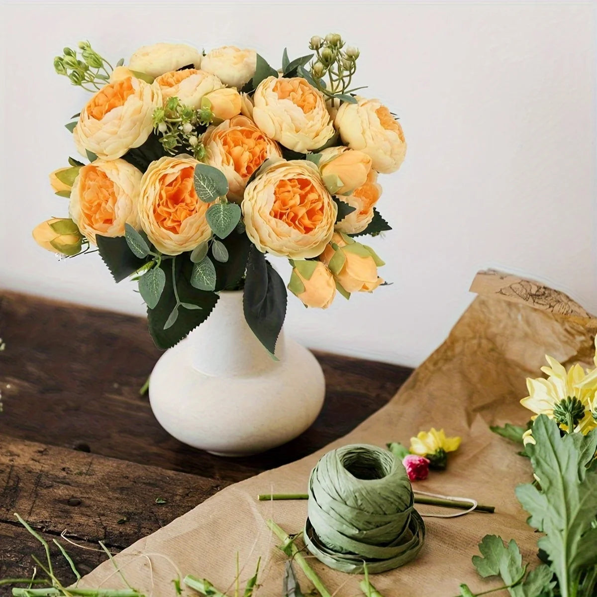 4 Bundles Peonies Artificial Flowers, 13.4in Silk Fake Flowers Bouquets for Home Wedding Decoration Table Centerpiece