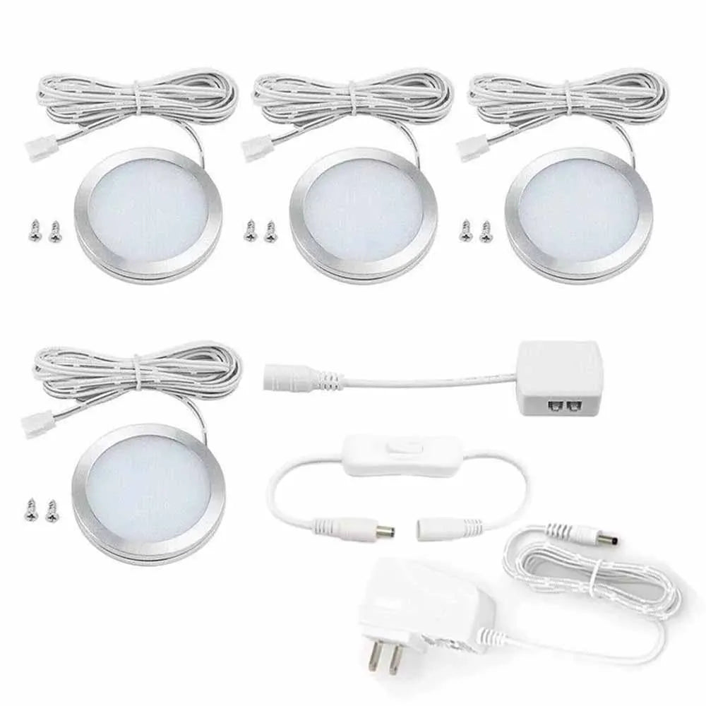 4Pcs 12Volt Under Cabinet Lighting LED Light Kit Warm White For Closet Kitchen Shelf Lamp With Hardwired